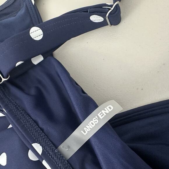 Lands End Tankini Swimsuit Top Womens 16 DDD Blue Polka Dot Padded Tummy Control - Picture 7 of 11